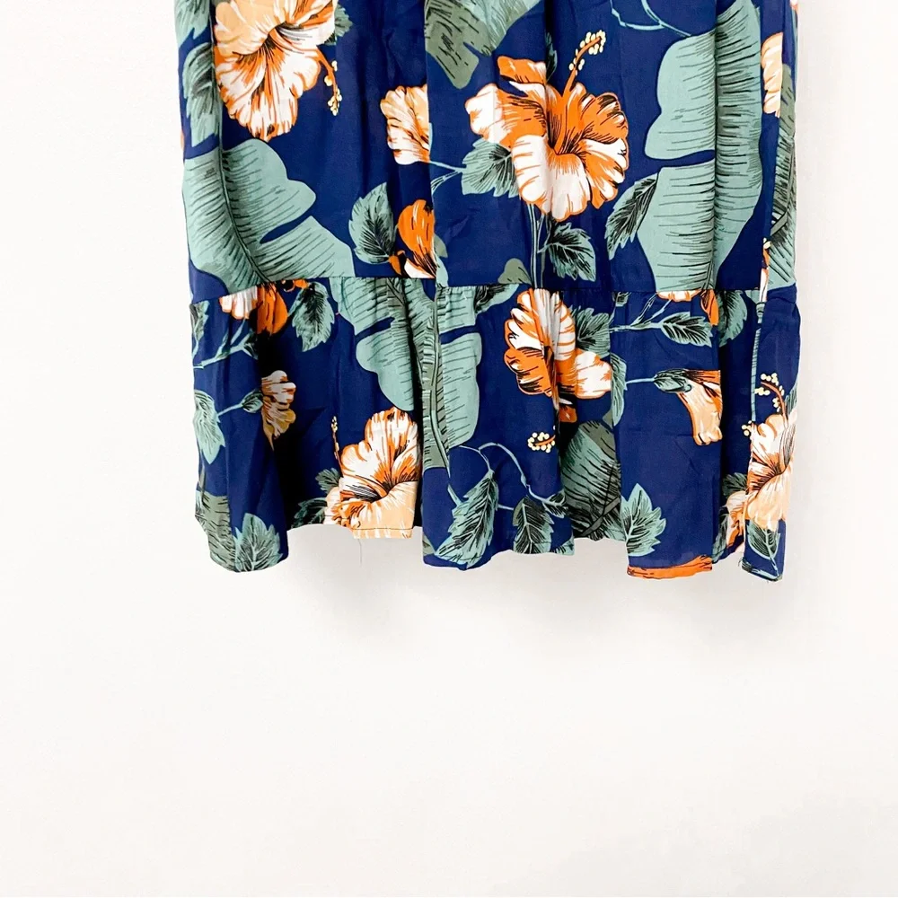 No Brand 100% Rayon Tropical Floral 2 Piece Crop Top Chic Skirt Set Blue‎
